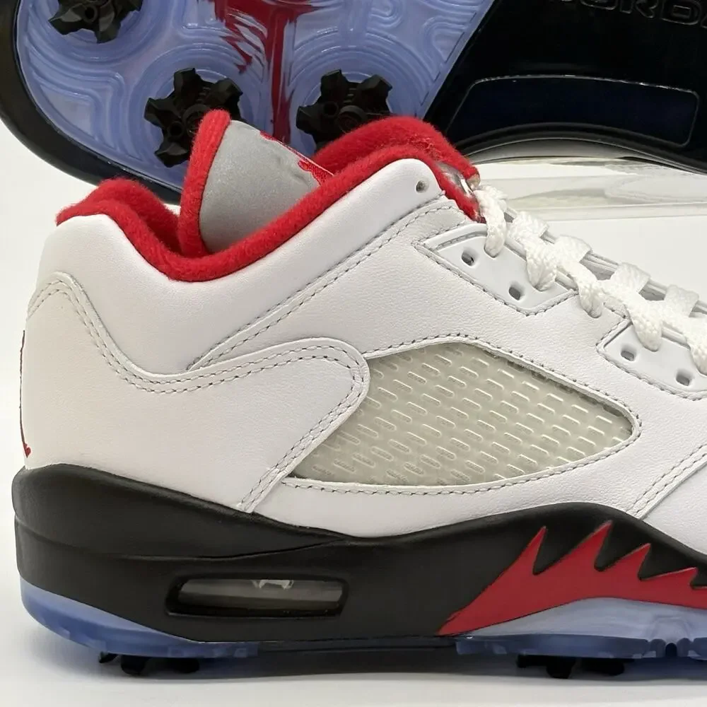 Men Size 6.5/ Women Sz 8 Nike Air Jordan Retro V White Red Golf Shoe CU4523 100